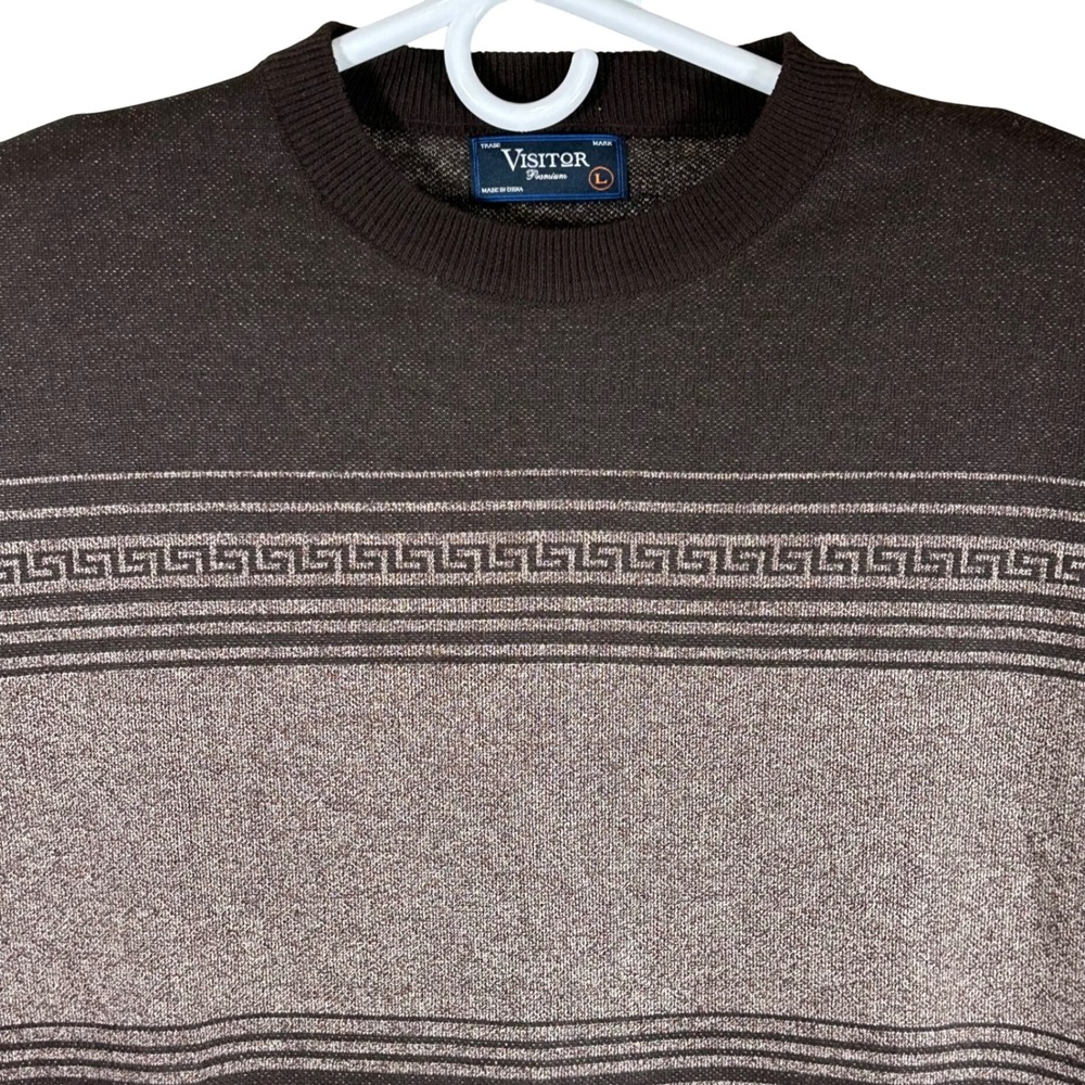 Visitor Premium Mens Brown Khaki Greek Key Crewneck Sweater Large‎ New